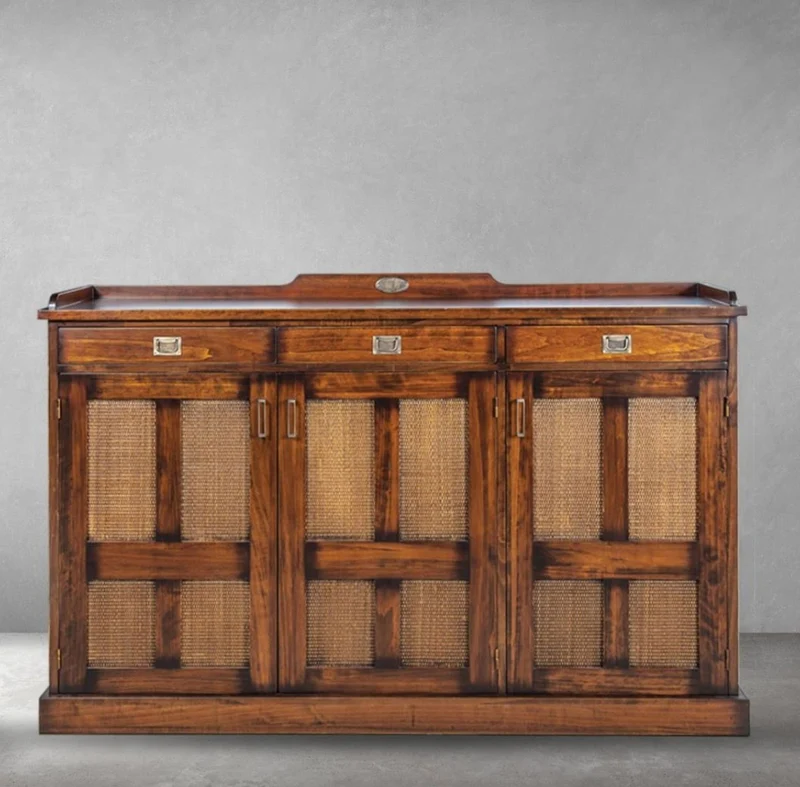 Casa Padrino Luxus Vintage Stil Sideboard mit 3 Türen und 3 Schubladen Braun / Naturfarben 177,5 x 46 x H. 119,5 cm - Massivholz Schrank - Vintage Stil Möbel - Luxus Möbel - Massivholz Möbel
