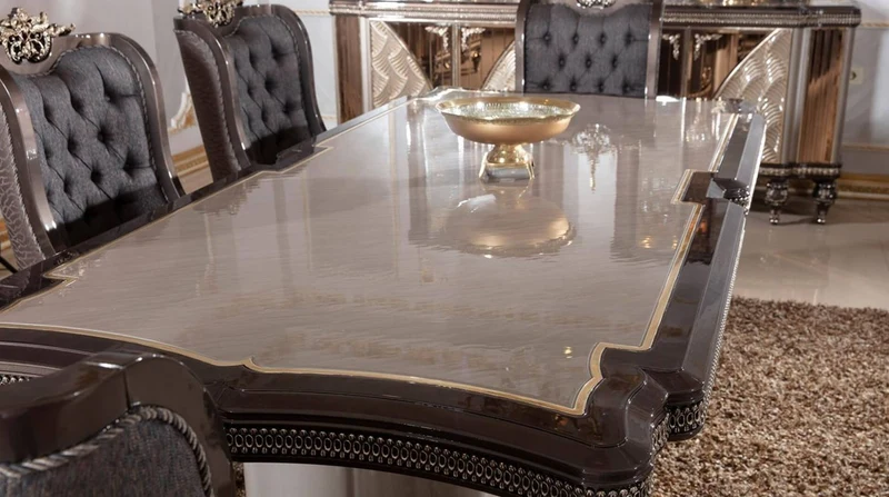 Casa Padrino Luxus Barock Esstisch Grau / Dunkelbraun / Gold - Rechteckiger Barockstil Küchentisch - Luxus Esszimmer Möbel im Barockstil - Barock Esszimmer Möbel - Barock Einrichtung