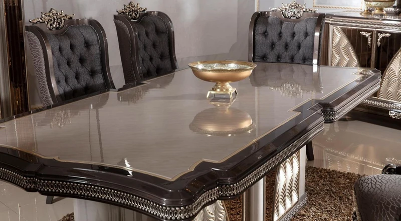 Casa Padrino Luxus Barock Esstisch Grau / Dunkelbraun / Gold - Rechteckiger Barockstil Küchentisch - Luxus Esszimmer Möbel im Barockstil - Barock Esszimmer Möbel - Barock Einrichtung