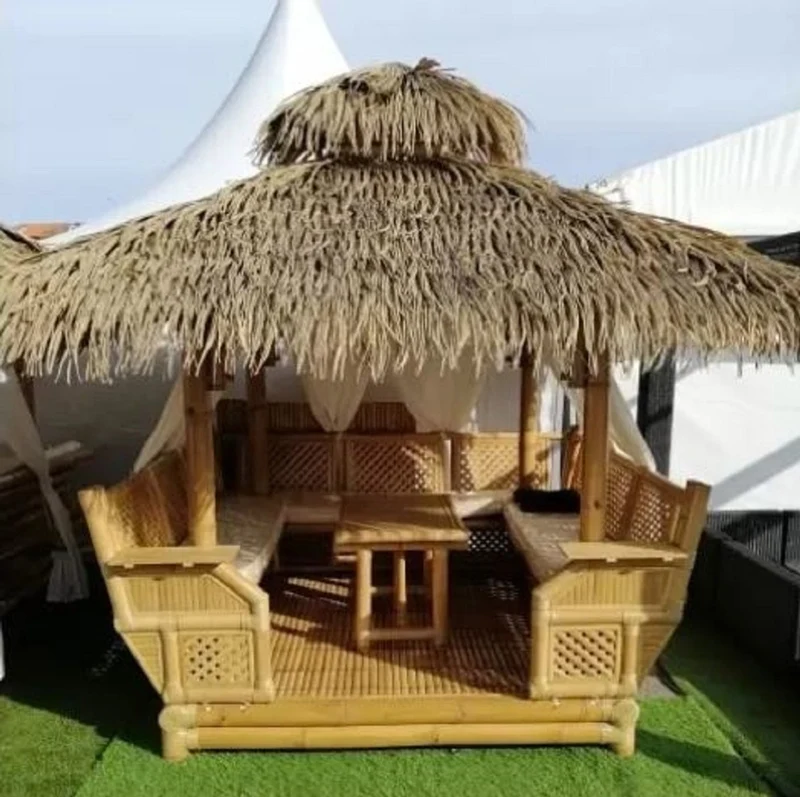 Casa Padrino Luxus Gartenhaus Naturfarben 360 x 360 x H. 350 cm - Wetterbeständiges Bambus Garten Haus - Bambus Pool Haus - Bambus Outdoor Haus - Luxus Bambus Gartenhäuser