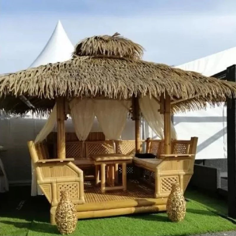 Casa Padrino Luxus Gartenhaus Naturfarben 360 x 360 x H. 350 cm - Wetterbeständiges Bambus Garten Haus - Bambus Pool Haus - Bambus Outdoor Haus - Luxus Bambus Gartenhäuser