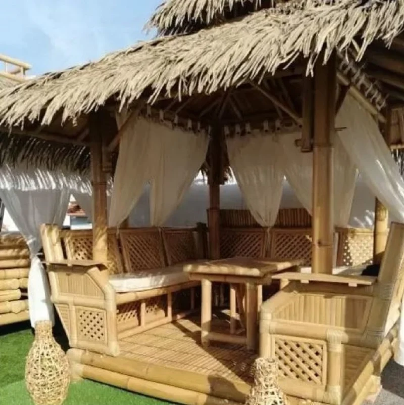 Casa Padrino Luxus Gartenhaus Naturfarben 360 x 360 x H. 350 cm - Wetterbeständiges Bambus Garten Haus - Bambus Pool Haus - Bambus Outdoor Haus - Luxus Bambus Gartenhäuser
