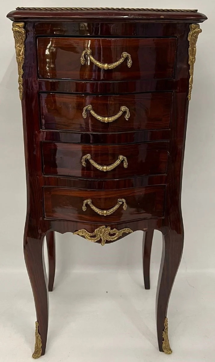 Casa Padrino Barock Kommode mit 4 Schubladen Dunkelbraun / Messing - Handgefertigte Massivholz Kommode im Barockstil - Handgefertigte Barock Möbel - Edel & Prunkvoll