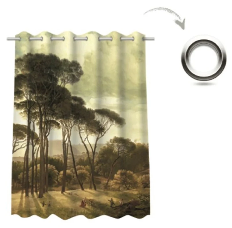 Casa Padrino Luxus Vorhang Set Landschaft Mehrfarbig 250 x H. 290 cm - Bedruckte Leinen & Samt Vorhänge - Ösenvorhänge - Schiebevorhänge - Luxus Qualität