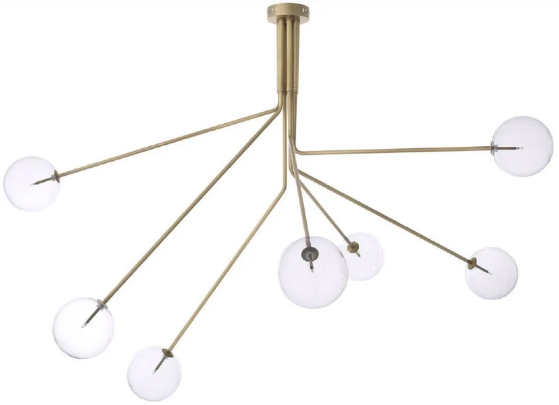 Casa Padrino Luxus Halogen Kronleuchter Antik Messingfarben 192 x 192 x H. 85 cm - Moderner dimmbarer Kronleuchter mit runden Glas Lampenschirmen - Luxus Kollektion