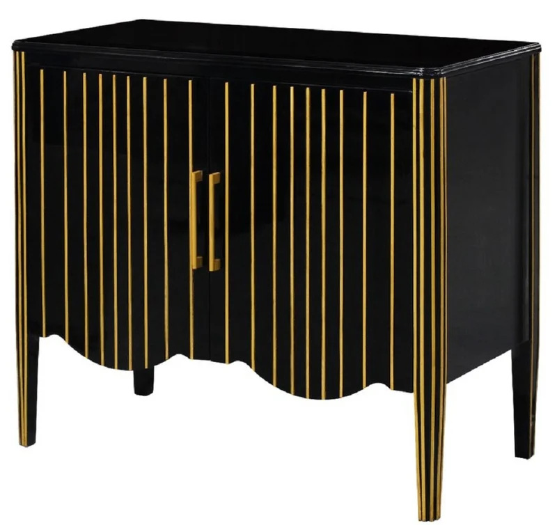 Casa Padrino Luxus Art Deco Sideboard Schwarz / Gold 100 x 50 x H. 90 cm - Edler Massivholz Schrank mit 2 Türen - Art Deco Wohnzimmer Möbel