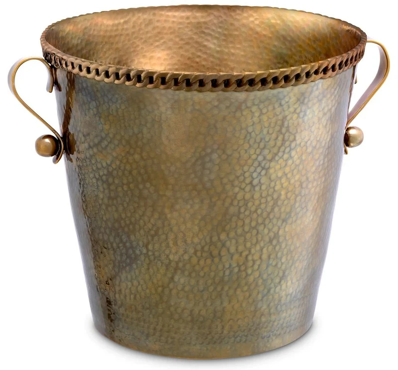 Casa Padrino Luxus Weinkühler mit 2 Tragegriffen Vintage Messing Ø 25,5 x H. 23,5 cm - Champagnerkühler - Sektkühler - Gastronomie Accessoires - Restaurant Accessoires - Hotel Accessoires