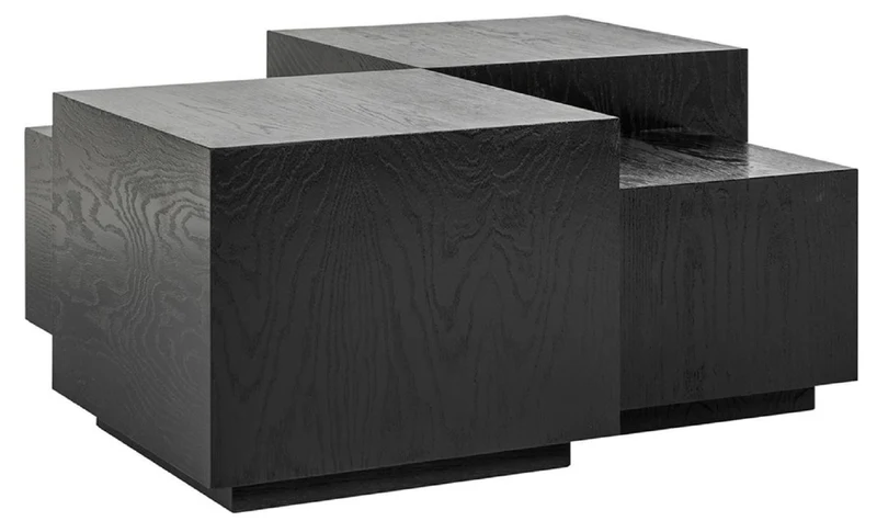 Casa Padrino Luxus Couchtisch 4er Set Schwarz 75 x 75 x H. 40 cm - Quadratischer Massivholz Wohnzimmertisch - Wohnzimmer Möbel - Luxus Möbel - Luxus Einrichtung