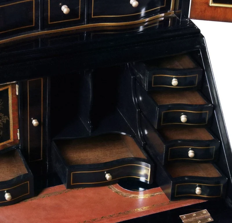 Casa Padrino Luxus Barock Sekretär Schreibtisch Schrank im chinesischen Stil Schwarz / Gold 104 x 58 x H. 238 cm - Prunkvoller Massivholz Büroschrank - Edle Barock Büromöbel