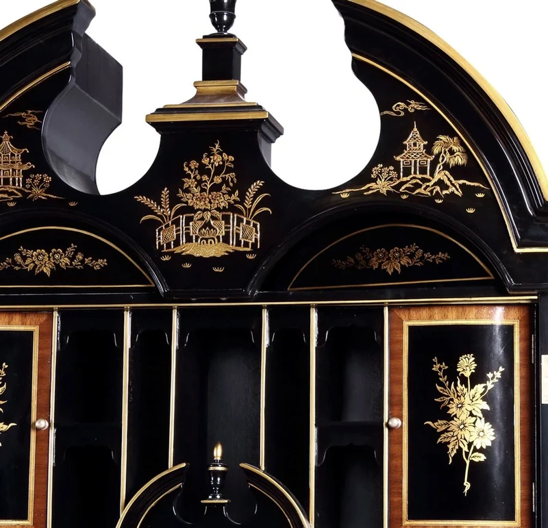 Casa Padrino Luxus Barock Sekretär Schreibtisch Schrank im chinesischen Stil Schwarz / Gold 104 x 58 x H. 238 cm - Prunkvoller Massivholz Büroschrank - Edle Barock Büromöbel