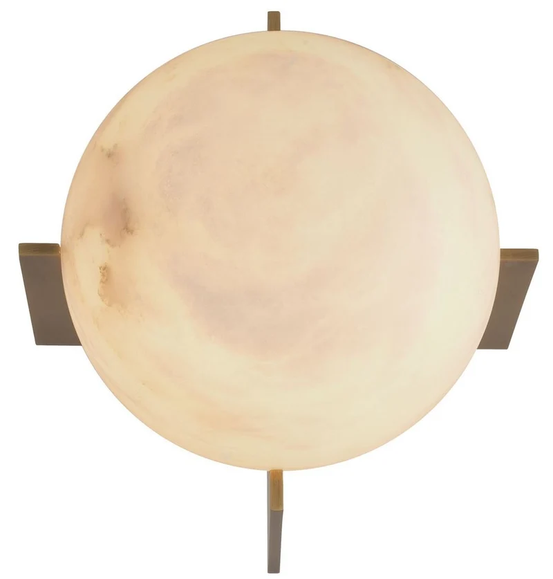 Casa Padrino Luxus Tischleuchte Antik Messing / Alabaster Ø 23 x H. 25 cm - Moderne Tischlampe mit rundem Alabaster Lampenschirm - Luxus Leuchten