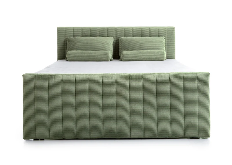 Kontinentalbett Lullabino 160x200 cm mit Stauraum und Topper, Salbeigrüner Cord