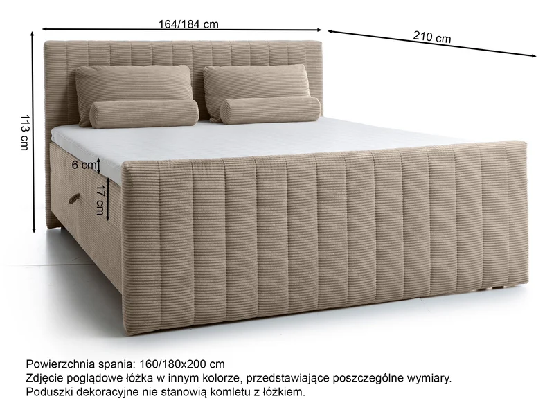 Kontinentalbett Lullabino 160x200 cm mit Stauraum und Topper, Salbeigrüner Cord