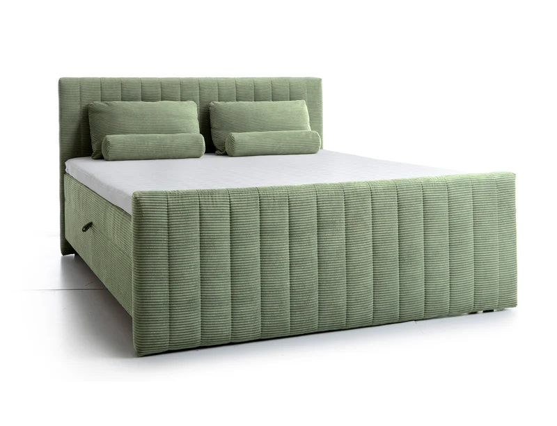 Kontinentales Bett Lullabino 180x200 cm mit Stauraum und Topper, salbeigrüner Cordstoff