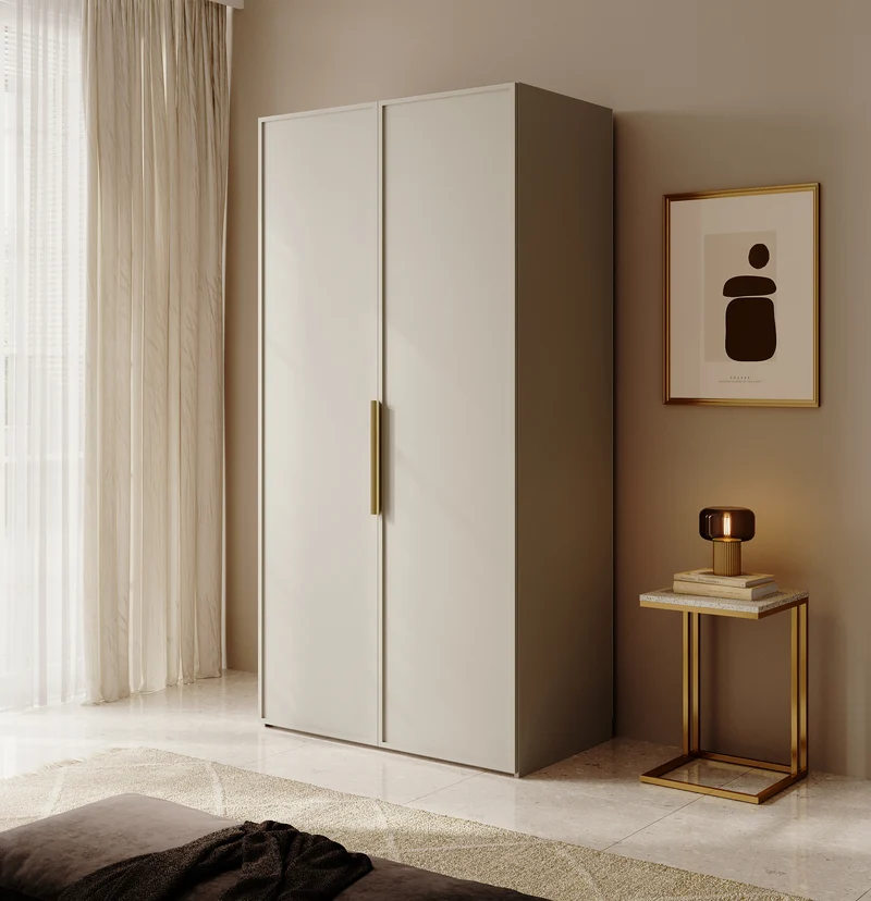 Zweiflügeliger Frame-Kleiderschrank mit 100 cm Kleiderstange, Grau-Beige