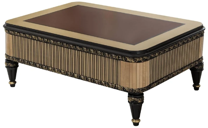 Casa Padrino Luxus Barock Couchtisch Braun / Schwarz / Gold - Prunkvoller Wohnzimmertisch im Barockstil - Barockstil Wohnzimmer Möbel - Barock Einrichtung - Barock Möbel - Luxus Möbel im Barockstil