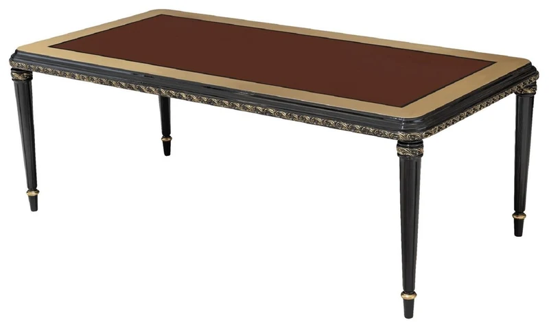 Casa Padrino Luxus Barock Esstisch Braun / Schwarz / Gold - Rechteckiger Barockstil Küchentisch - Luxus Esszimmer Möbel im Barockstil - Barock Esszimmer Möbel - Barock Einrichtung