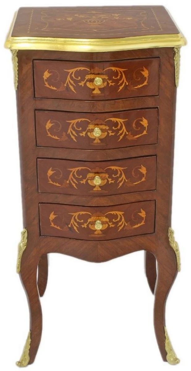 Casa Padrino Barock Kommode Dunkelbraun / Gold 40 x 30 x H. 80 cm - Handgefertigte Massivholz Antik Stil Kommode mit 4 Schubladen - Barock Möbel