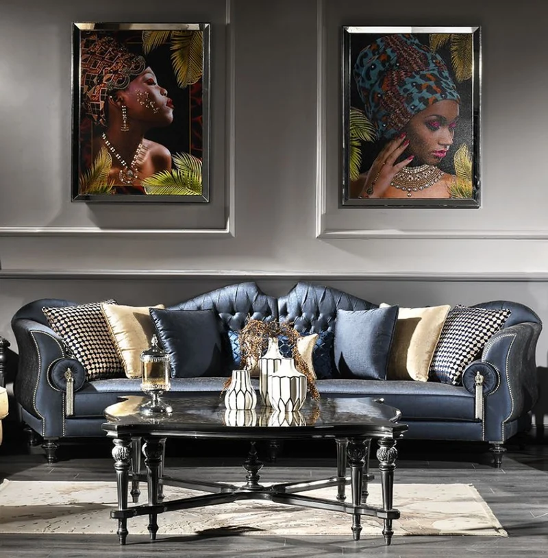 Casa Padrino Luxus Barock Couchtisch Schwarz / Beige / Silber 126 x 126 x H. 50 cm - Wohnzimmer Möbel im Barockstil