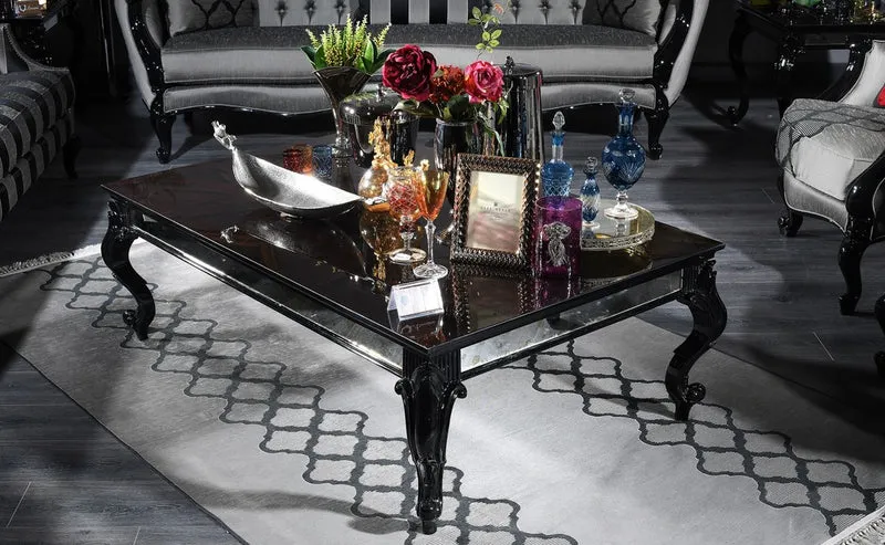 Casa Padrino Luxus Barock Wohnzimmer Set Silber / Schwarz - 2 Sofas & 2 Sessel & 1 Couchtisch & 2 Beistelltische - Wohnzimmer Möbel im Barockstil - Edel & Prunkvoll