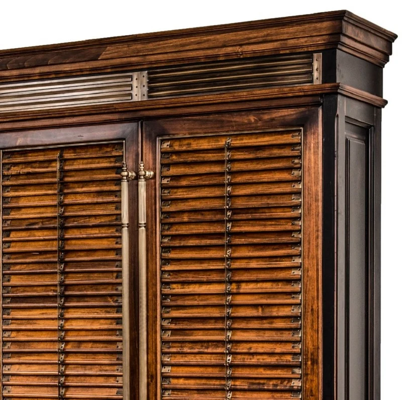 Casa Padrino Luxus Vintage Stil Bücherschrank Braun / Naturfarben / Schwarz 282 x 47 x H. 247 cm - Massivholz Schrank - Regalschrank - Wohnzimmerschrank - Büroschrank - Luxus Massivholz Möbel
