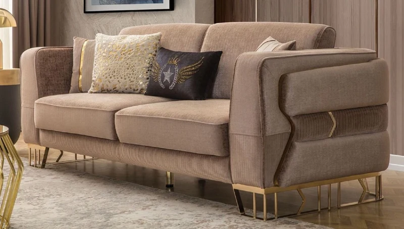 Casa Padrino Luxus Sofa Braun / Gold 230 x 90 x H. 77 cm - Wohnzimmer Sofa - Hotel Sofa - Wohnzimmer Möbel - Hotel Möbel - Luxus Möbel - Wohnzimmer Einrichtung - Luxus Einrichtung