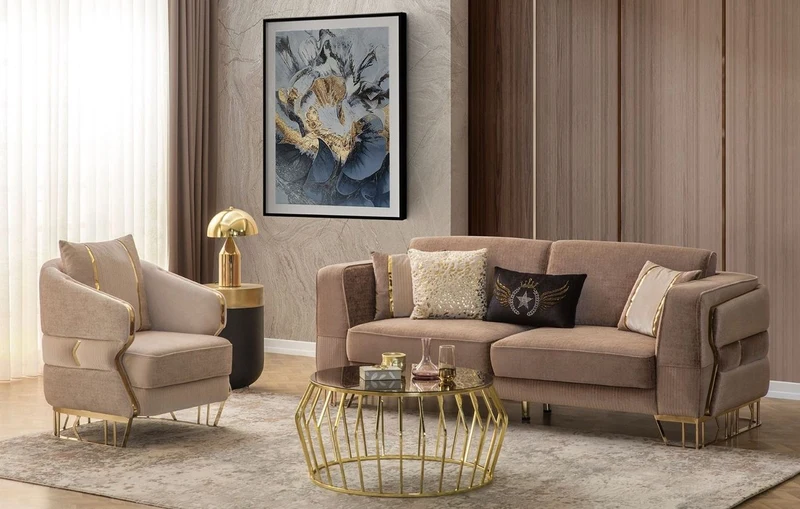 Casa Padrino Luxus Sofa Braun / Gold 230 x 90 x H. 77 cm - Wohnzimmer Sofa - Hotel Sofa - Wohnzimmer Möbel - Hotel Möbel - Luxus Möbel - Wohnzimmer Einrichtung - Luxus Einrichtung