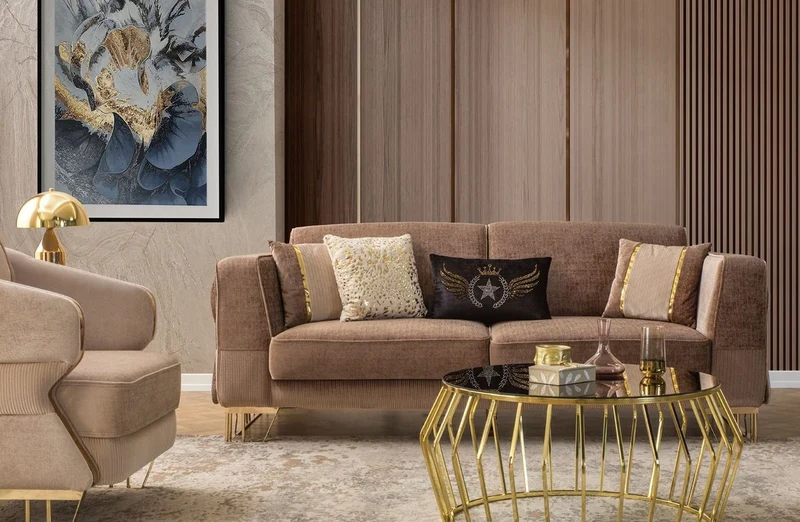 Casa Padrino Luxus Sofa Braun / Gold 230 x 90 x H. 77 cm - Wohnzimmer Sofa - Hotel Sofa - Wohnzimmer Möbel - Hotel Möbel - Luxus Möbel - Wohnzimmer Einrichtung - Luxus Einrichtung