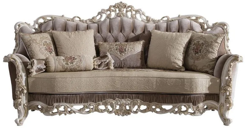 Casa Padrino Luxus Barock Wohnzimmer Sofa mit dekorativen Kissen Braun / Beige / Weiß / Gold 240 x 90 x H. 120 cm - Edle Barock Wohnzimmer Möbel