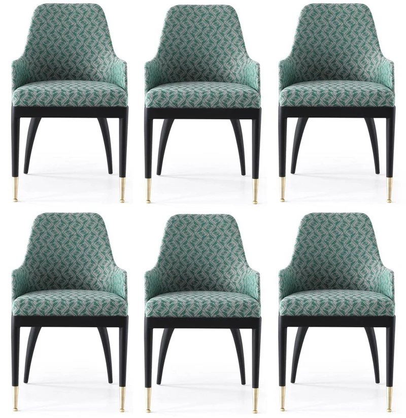 Casa Padrino Luxus Esszimmerstuhl 6er Set mit Armlehnen Grün Muster / Schwarz / Messing 55 x 59 x H. 88 cm - Esszimmer Möbel - Restaurant Möbel - Esszimmer Einrichtung - Luxus Möbel