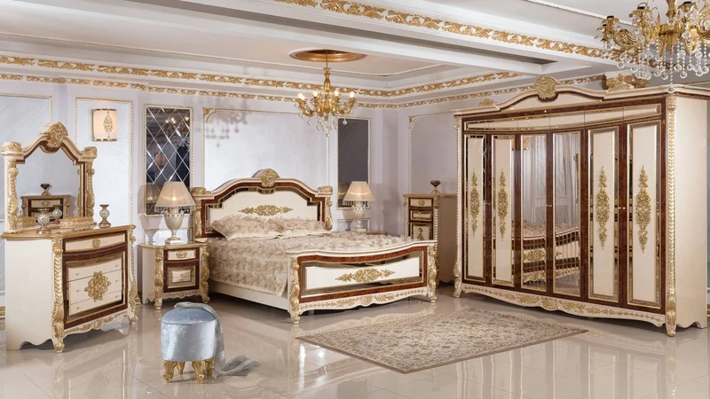 Casa Padrino Luxus Barock Doppelbett Weiß / Beige / Braun / Gold - Prunkvolles Massivholz Bett - Luxus Schlafzimmer Möbel im Barockstil - Barock Schlafzimmer Möbel - Barock Schlafzimmer Einrichtung