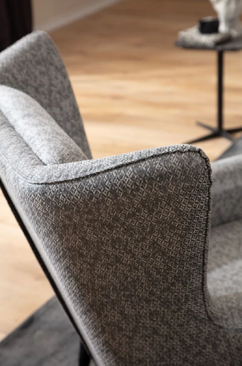 Casa Padrino Luxus Sessel Grau / Schwarz 92 x 90 x H. 91 cm - Wohnzimmer Sessel - Hotel Sessel - Wohnzimmer Möbel - Hotel Möbel - Luxus Möbel - Luxus Wohnzimmer Einrichtung