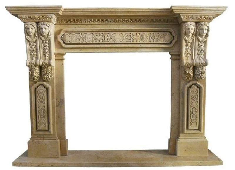 Casa Padrino Luxus Barock Kaminumrandung Gelb 200 x 38 x H. 150 cm - Handgefertigte Kaminumrandung aus hochwertigem Marmor - Kamin Deko Accessoires - Marmor Möbel im Barockstil