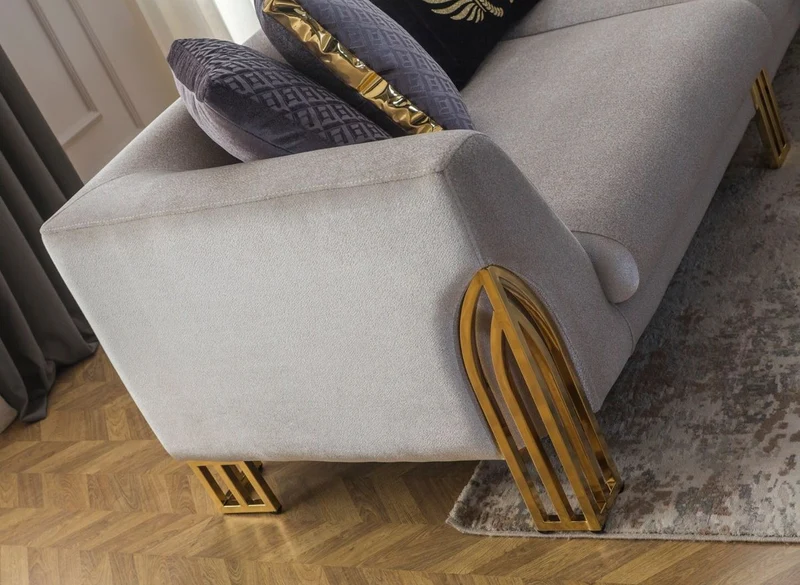 Casa Padrino Luxus Sofa Grau / Gold 230 x 90 x H. 77 cm - Wohnzimmer Sofa - Hotel Sofa - Wohnzimmer Möbel - Hotel Möbel - Luxus Möbel - Wohnzimmer Einrichtung - Luxus Einrichtung