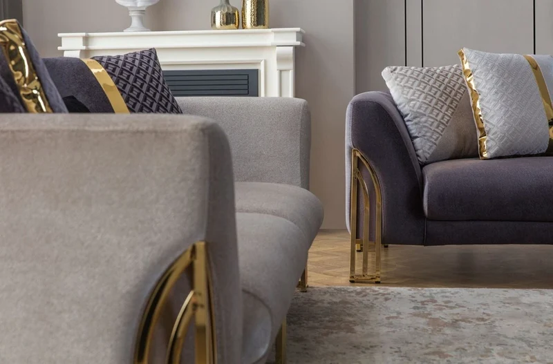 Casa Padrino Luxus Sofa Grau / Gold 230 x 90 x H. 77 cm - Wohnzimmer Sofa - Hotel Sofa - Wohnzimmer Möbel - Hotel Möbel - Luxus Möbel - Wohnzimmer Einrichtung - Luxus Einrichtung