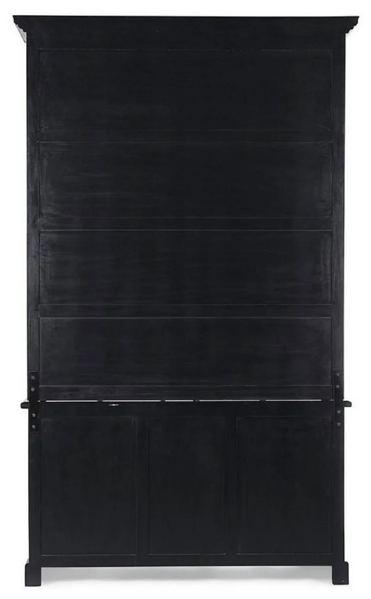 Casa Padrino Landhausstil Schrank mit Leiter Antik Schwarz 143,5 x 40,6 x H. 233,7 cm - Bücherschrank - Regalschrank - Wohnzimmerschrank - Büroschrank - Landhausstil Möbel