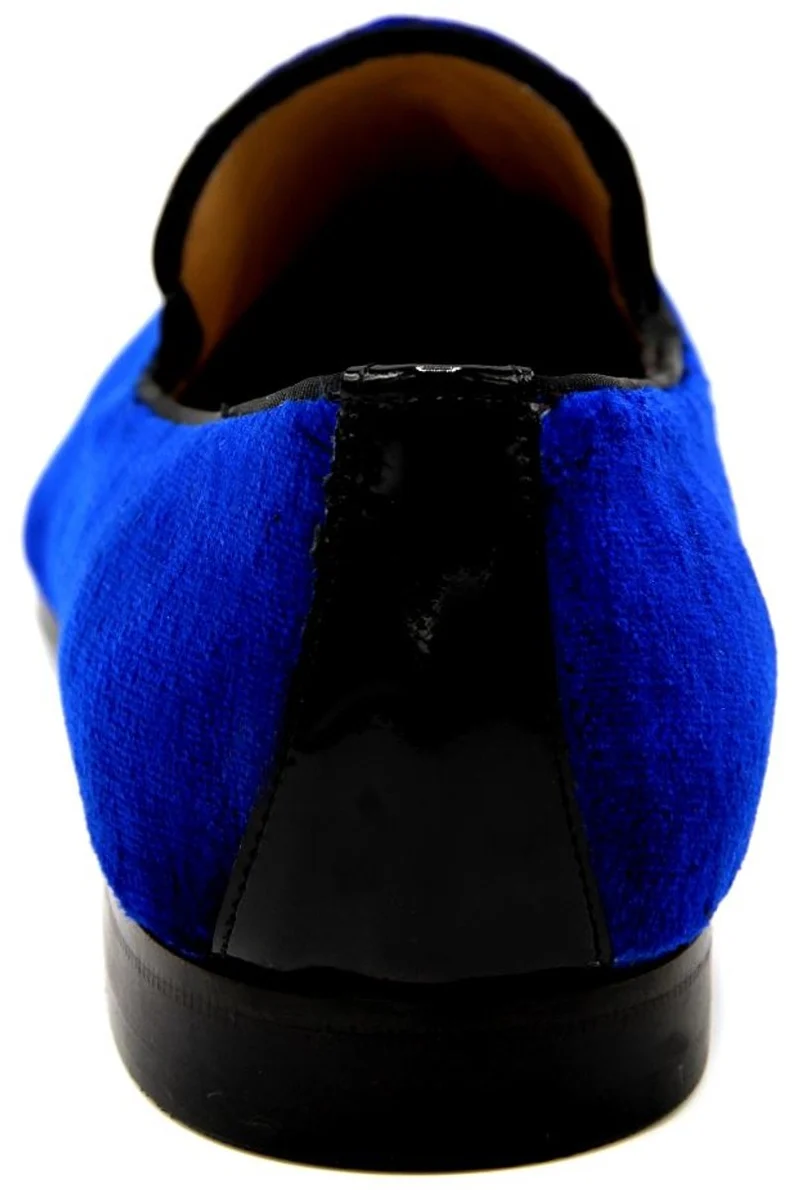 Pompöös by Casa Padrino Luxus Samt Slipper Krone Royalblau / Gold - Verschiedene Schuhgrößen - designed by Harald Glööckler