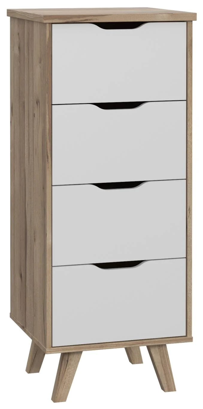 Schubladenkommode VANKKA Kommode mit 4 Schubladen Plankeneiche / Weiß