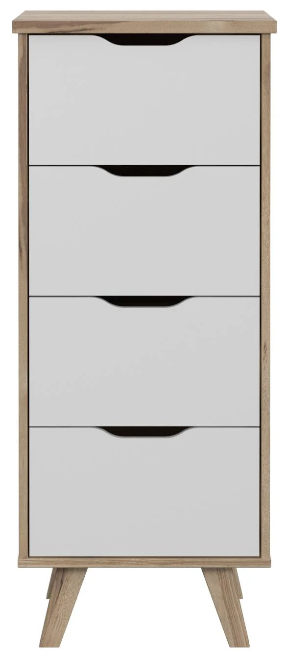 Schubladenkommode VANKKA Kommode mit 4 Schubladen Plankeneiche / Weiß