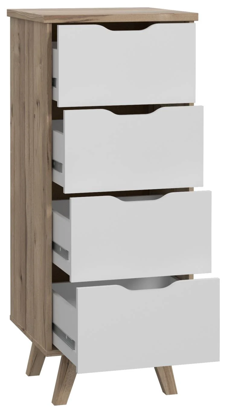Schubladenkommode VANKKA Kommode mit 4 Schubladen Plankeneiche / Weiß