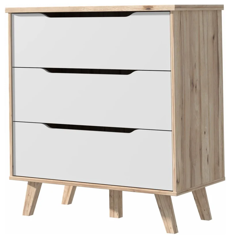 Schubladenkommode VANKKA Kommode mit 3 Schubladen, Plankeneiche / Weiß