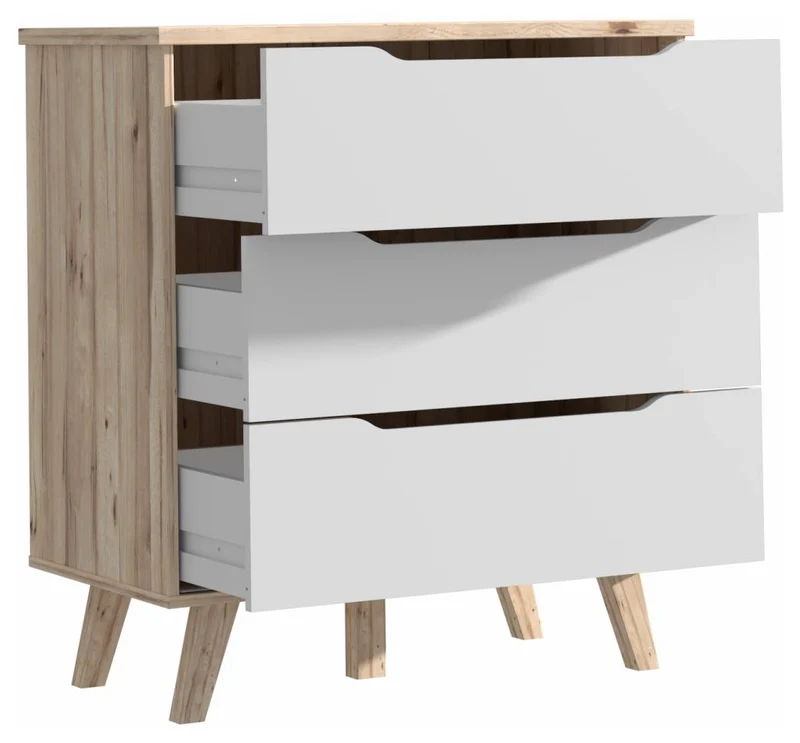 Schubladenkommode VANKKA Kommode mit 3 Schubladen, Plankeneiche / Weiß