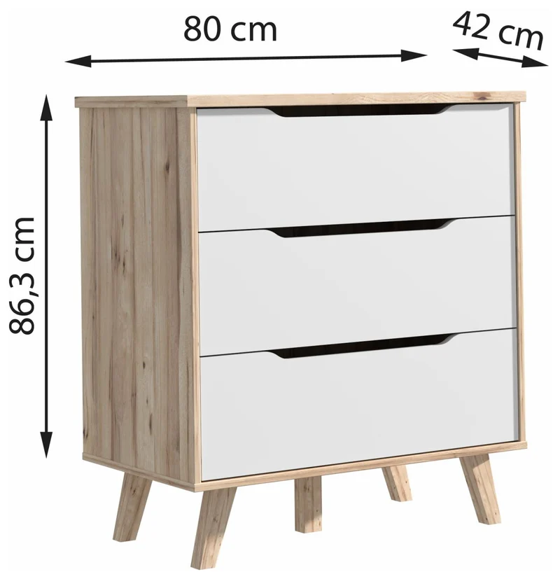 Schubladenkommode VANKKA Kommode mit 3 Schubladen, Plankeneiche / Weiß