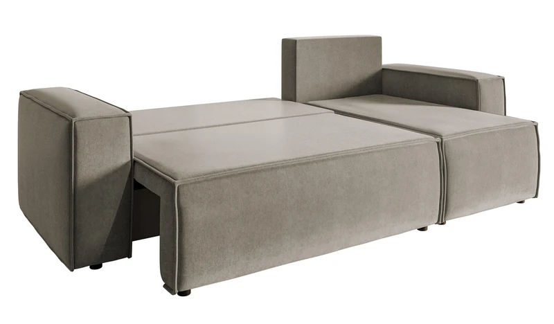Ecksofa mit Schlaffunktion Copertino, L-förmig, mit Stauraum, universell, grau-beige, wasserabweisender Veloursstoff