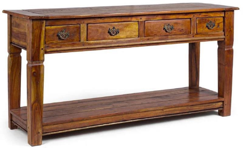 Casa Padrino Landhausstil Konsole Braun / Naturfarben 150 x 45 x H. 78 cm - Rustikaler Massivholz Konsolentisch mit 4 Schubladen - Rustikale Möbel - Massivholz Möbel - Landhausstil Möbel
