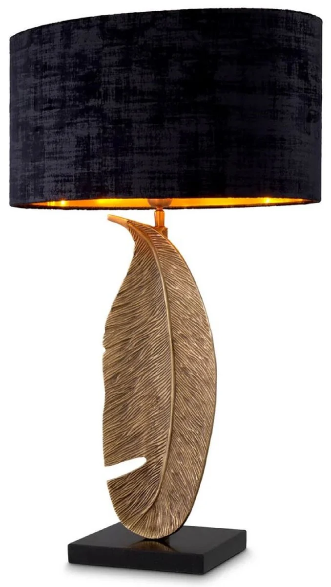 Casa Padrino Luxus Tischleuchte Vintage Messing / Schwarz 50 x 30 x H. 76,5 cm - Schreibtischleuchte mit ovalem Lampenschirm und Granitsockel - Luxus Tischleuchten - Luxus Schreibtischleuchten