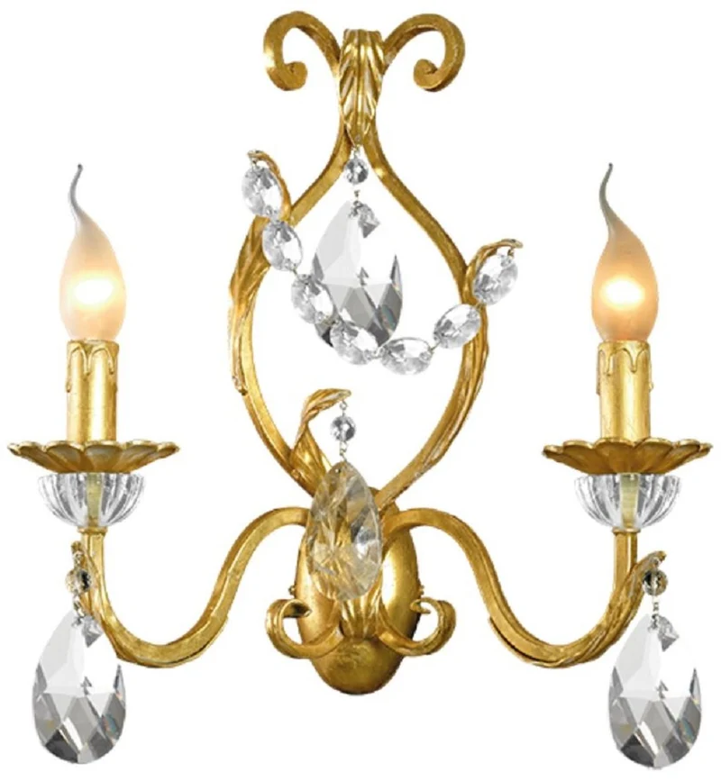 Casa Padrino Luxus Barock Doppel Wandleuchte Gold mit Patina 37 x 13 x H. 39 cm - Elegante Barockstil Wandlampe mit böhmischen Kristallglas - Barock Leuchten - Luxus Qualität - Made in Italy