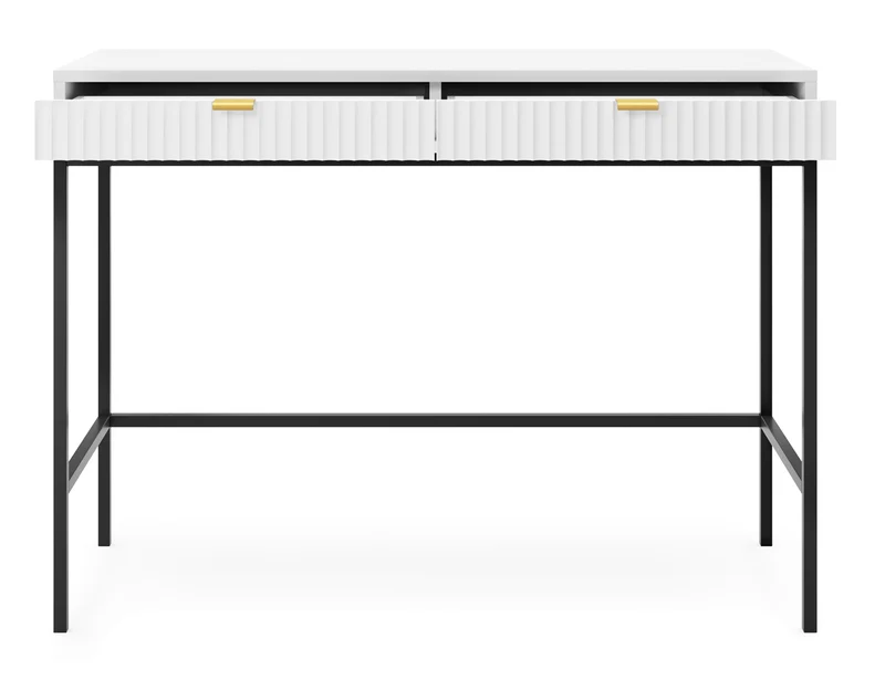 Schminktisch Vellore 104 cm weiß mit gerillten Fronten und goldenen Griffen