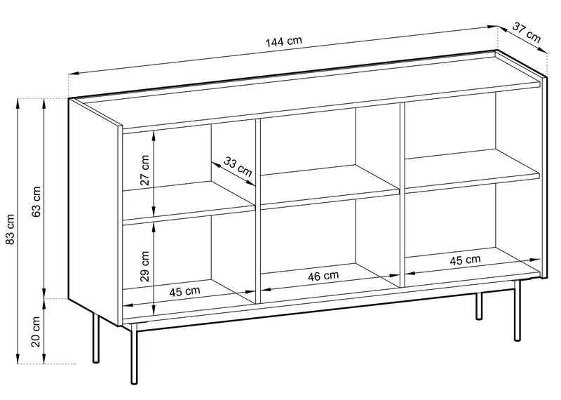 Drehtür-Kommode Color 144 cm Ziegelrot / Eiche Linea