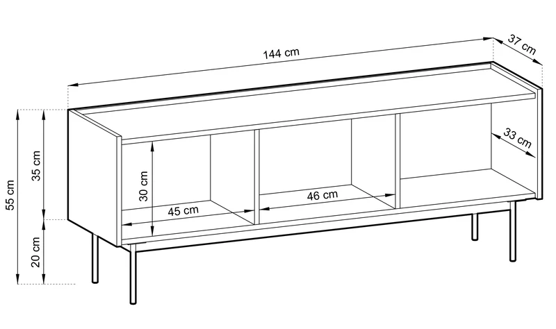 TV-Schrank Color 144 cm dreitürig Ziegelrot / Eiche Linea